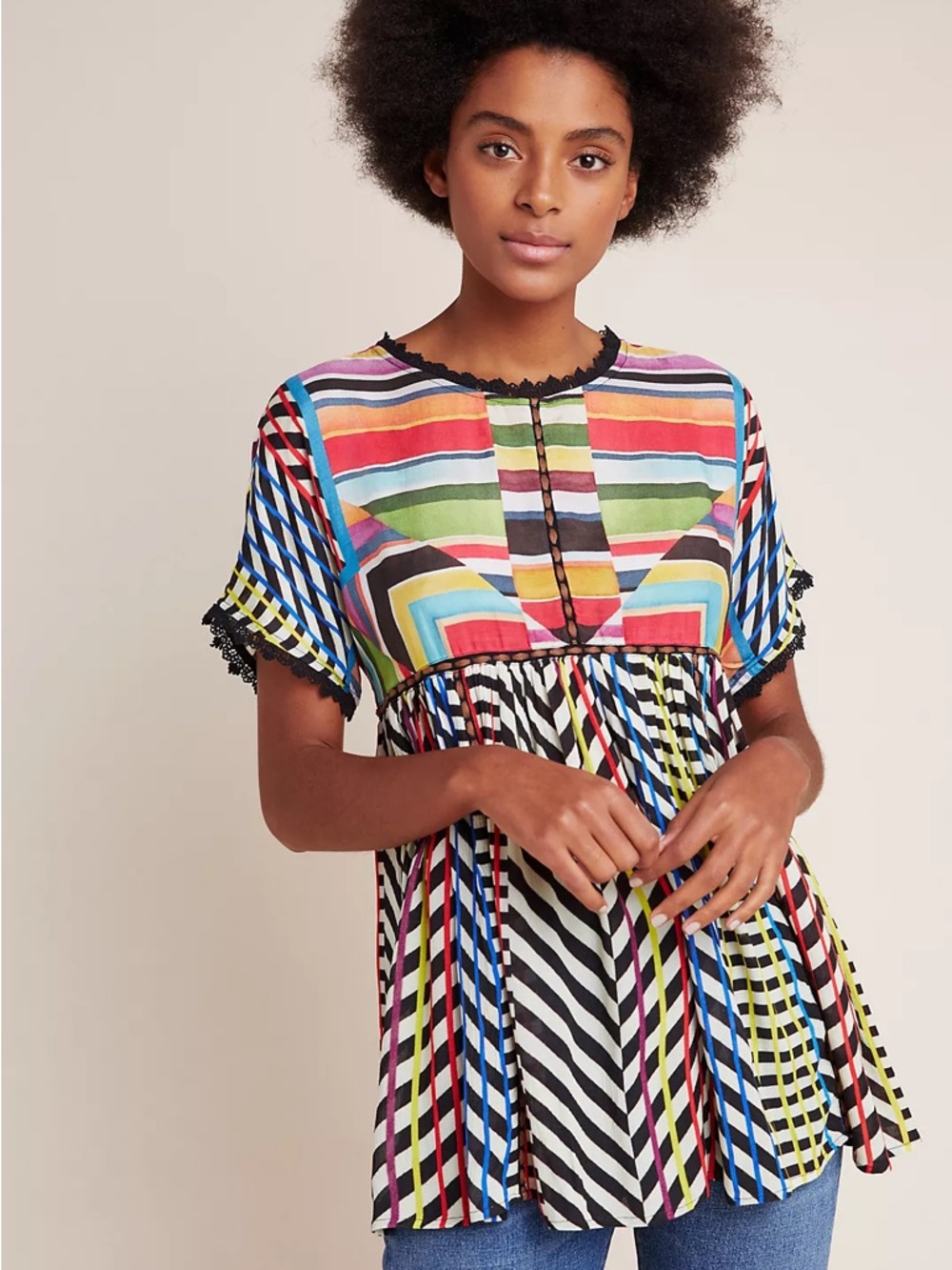 Anthropologie Conditions Apply Multicolor Striped Peplum Tunic Size Small - Picture 3 of 7
